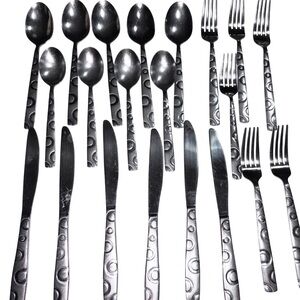 21 lot Cambridge Hemisphere stainless steel flatware geometric circles pattern